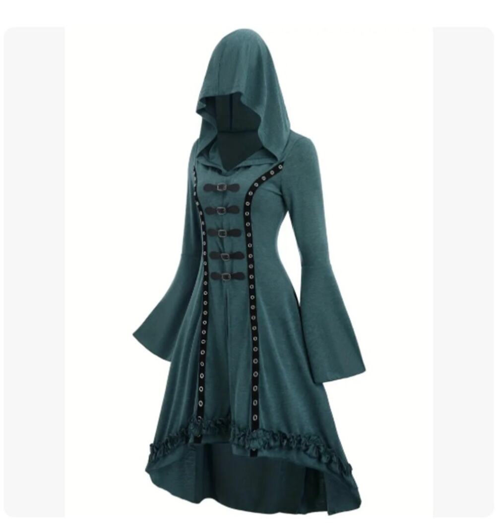 Women's Renaissance Cosplay Medieval Ruffle Witch Dress Size Large Frill Eyelet
